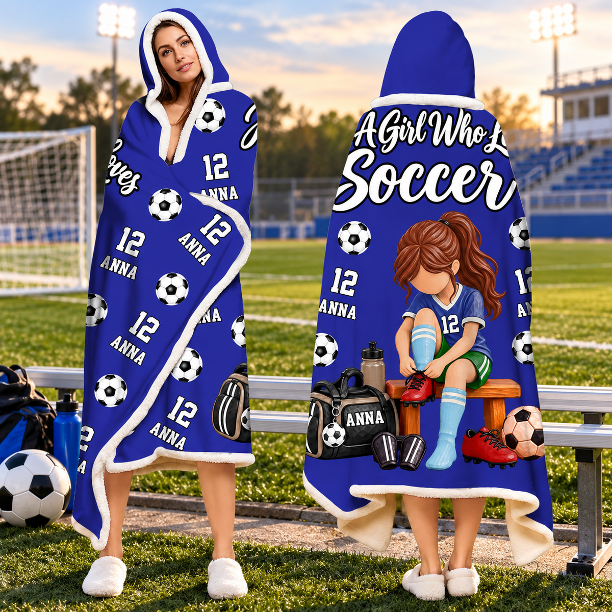 Just A Girl Who Loves Soccer, Personalized Soccer Wearable Blanket Hoodie For Soccer Lovers, Soccer Players MI209 VH01 DN10