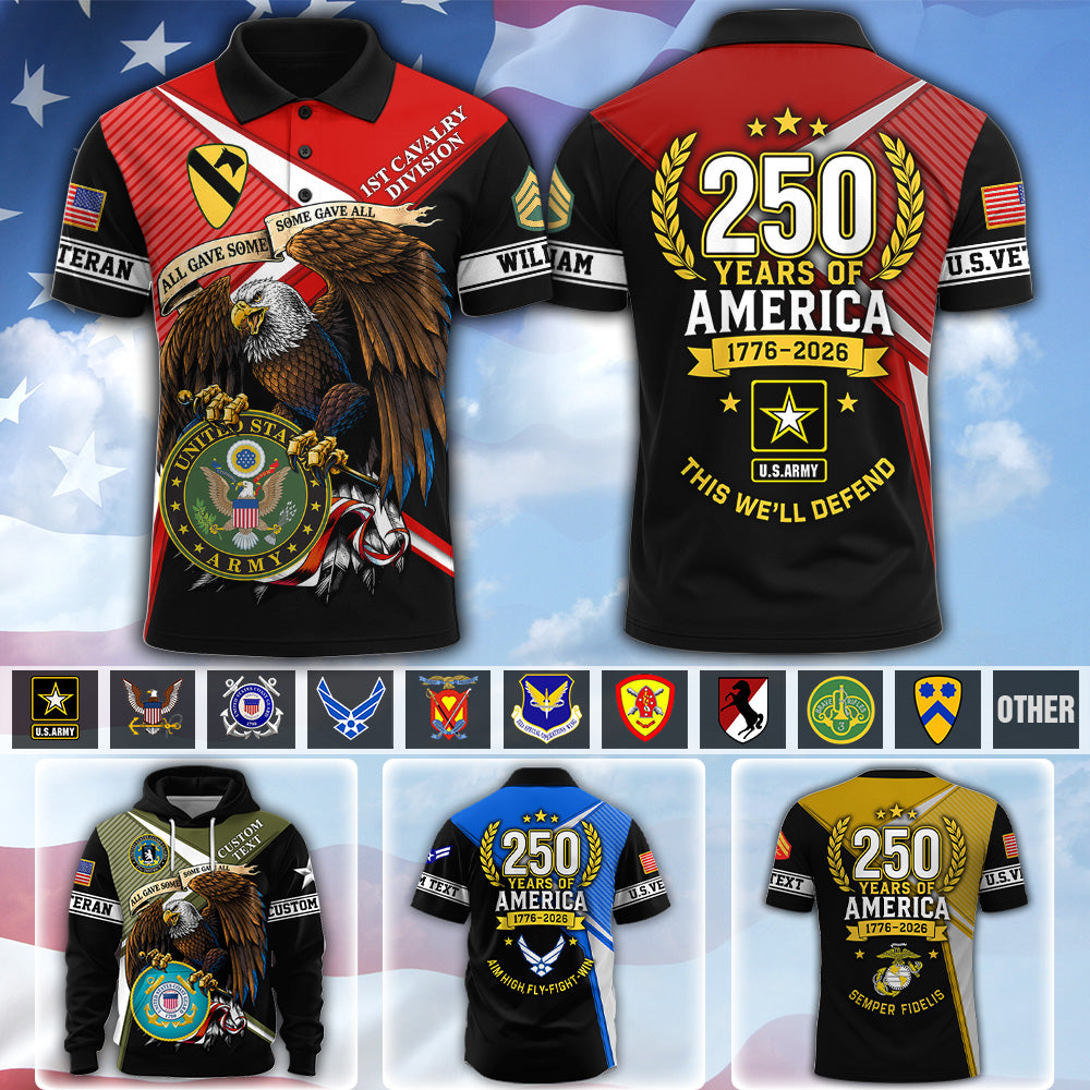 Custom All Over Print Shirt 250 Years Of America Available All Military Branches Gift For Veterans K1702 MT2