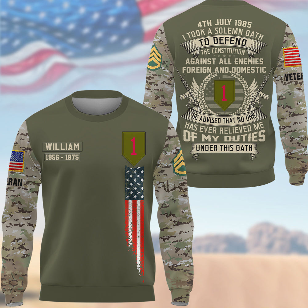 Personalized Shirt I Once Took A Solemn Oath To Defend The Constitution Pattern Camouflage Custom Veteran All Over Print Shirt K1702 Trhn