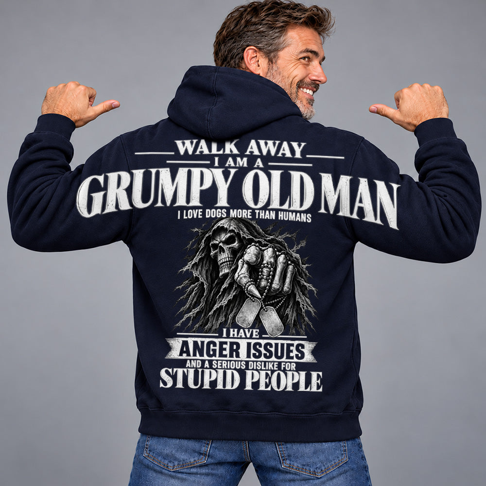 Walk Away I Am A Grumpy Old Man I Love Dogs More Than Humans I Have Anger Issues Skeleton Oversized Shoulder Print Shirts Vr2 T24
