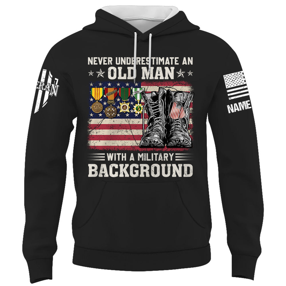 Never Underestimate An Old Man With A Military Background - Personalized Shirt Old Man Veteran K1702