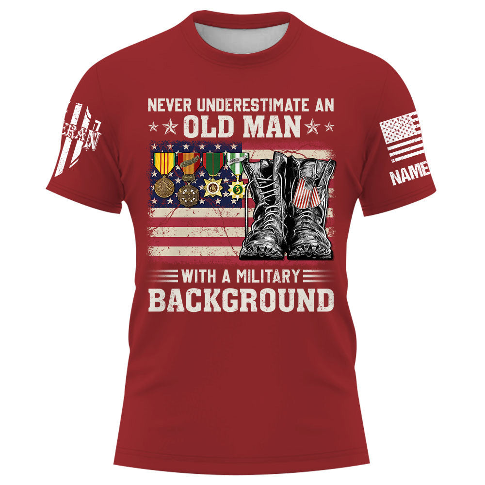 Never Underestimate An Old Man With A Military Background - Personalized Shirt Old Man Veteran K1702