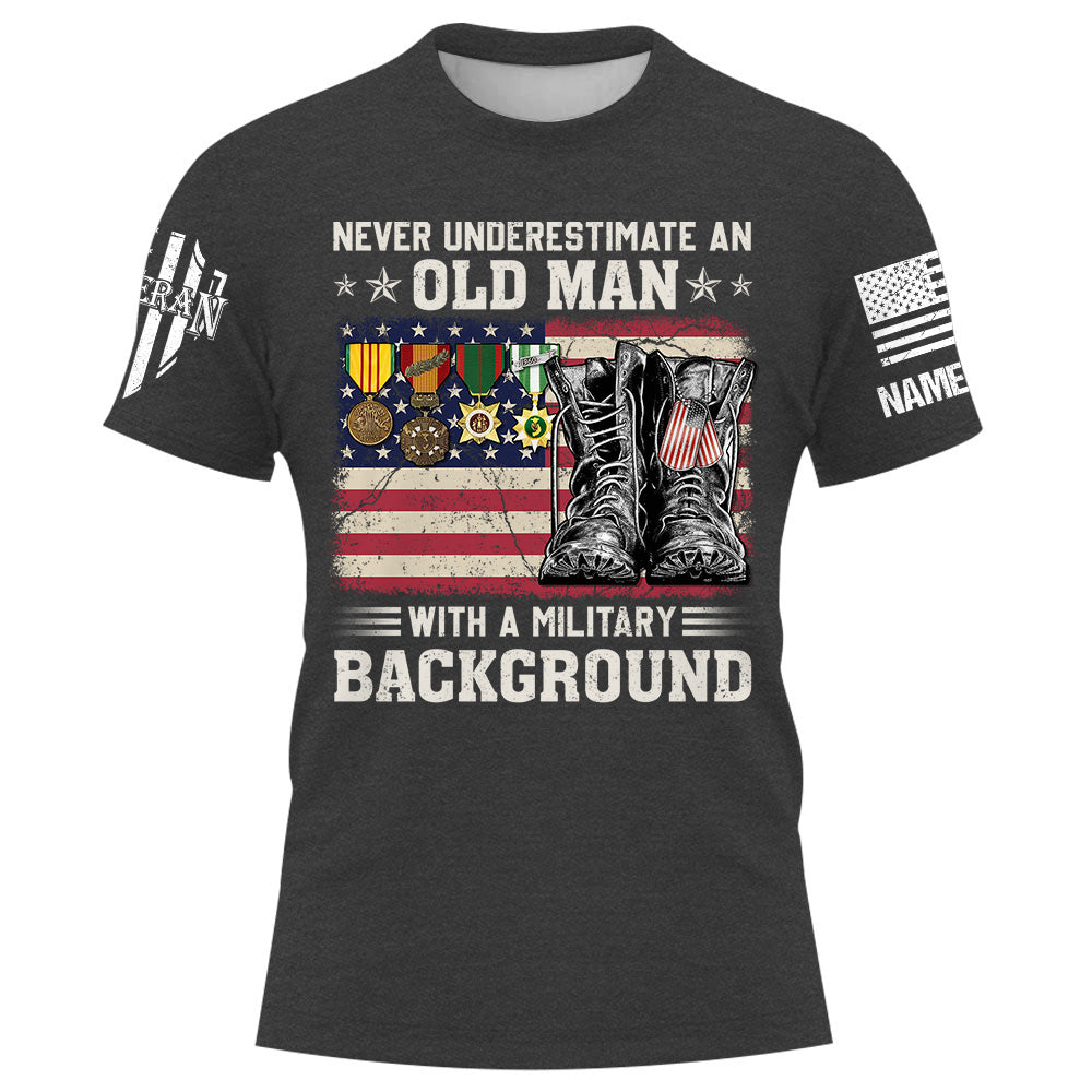 Never Underestimate An Old Man With A Military Background - Personalized Shirt Old Man Veteran K1702