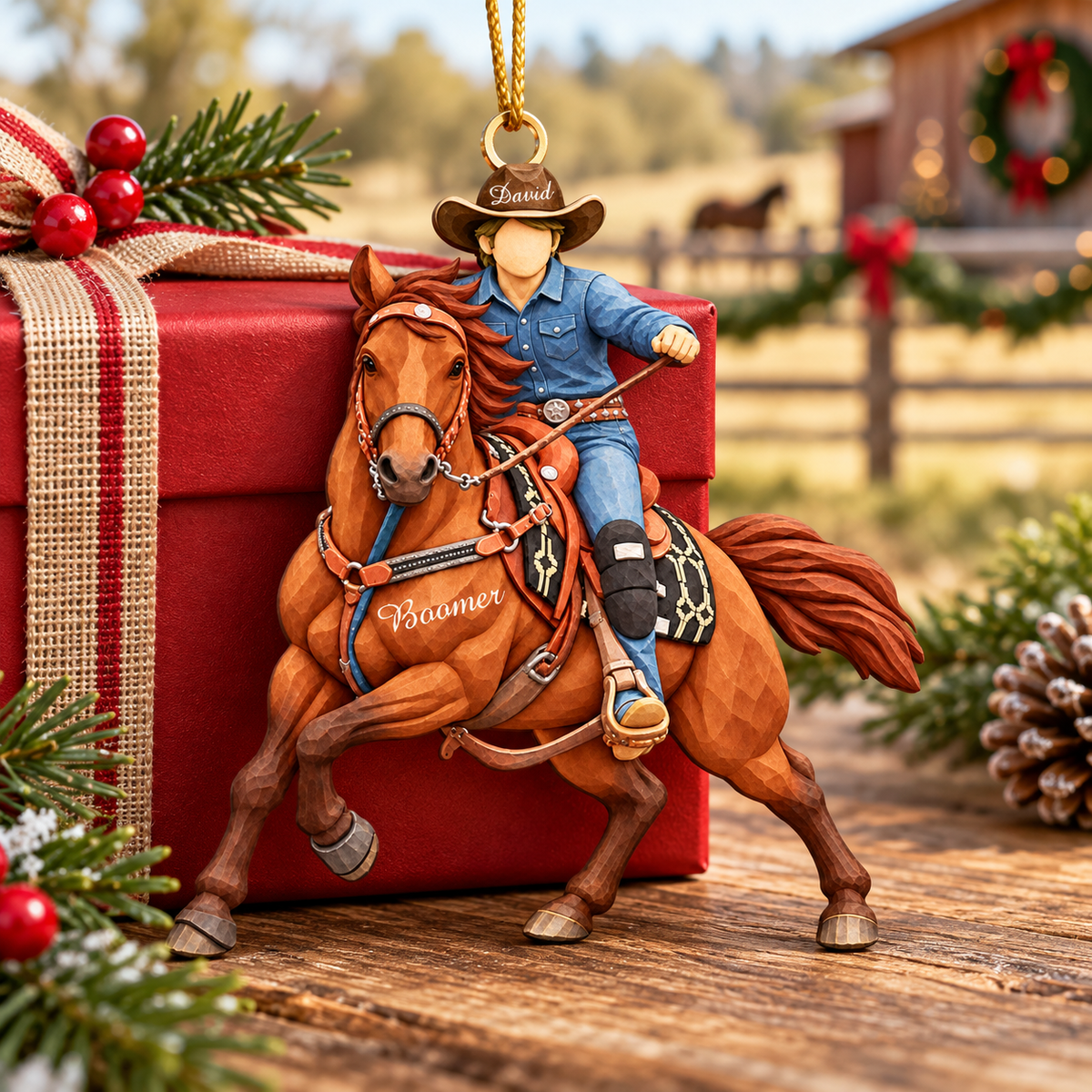 Custom Ornament Gift For Cowboys - Personalized Photo Ornament Gift For Horse Lovers - Christmas Cowboys Ornament (Boy) VH01