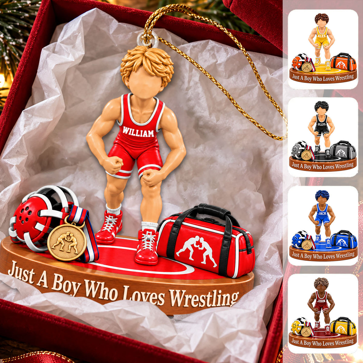 Just A Boy Who Loves Wrestling - Personalized Christmas Ornament For Wrestling Player Wrestling Team Ver1 NA04 Nh00