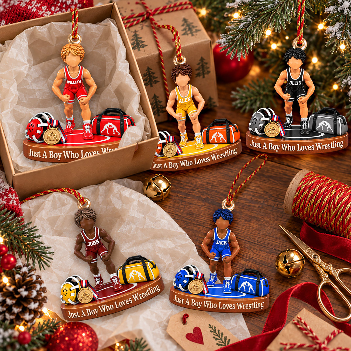 Just A Boy Who Loves Wrestling - Personalized Christmas Ornament For Wrestling Player Wrestling Team Ver1 NA04 Nh00