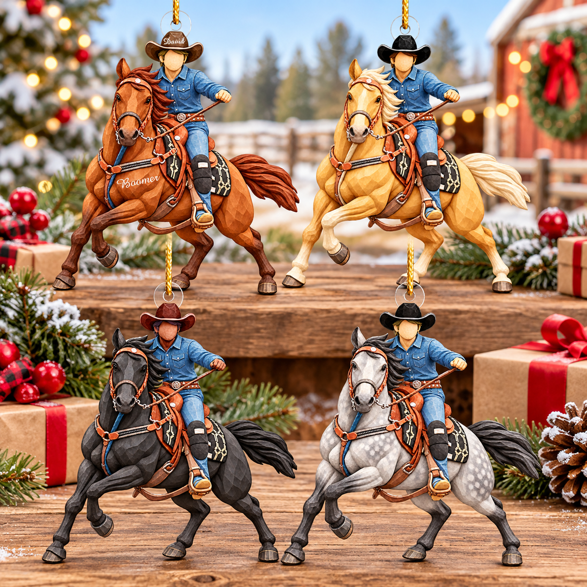 Custom Ornament Gift For Cowboys - Personalized Photo Ornament Gift For Horse Lovers - Christmas Cowboys Ornament (Boy) VH01