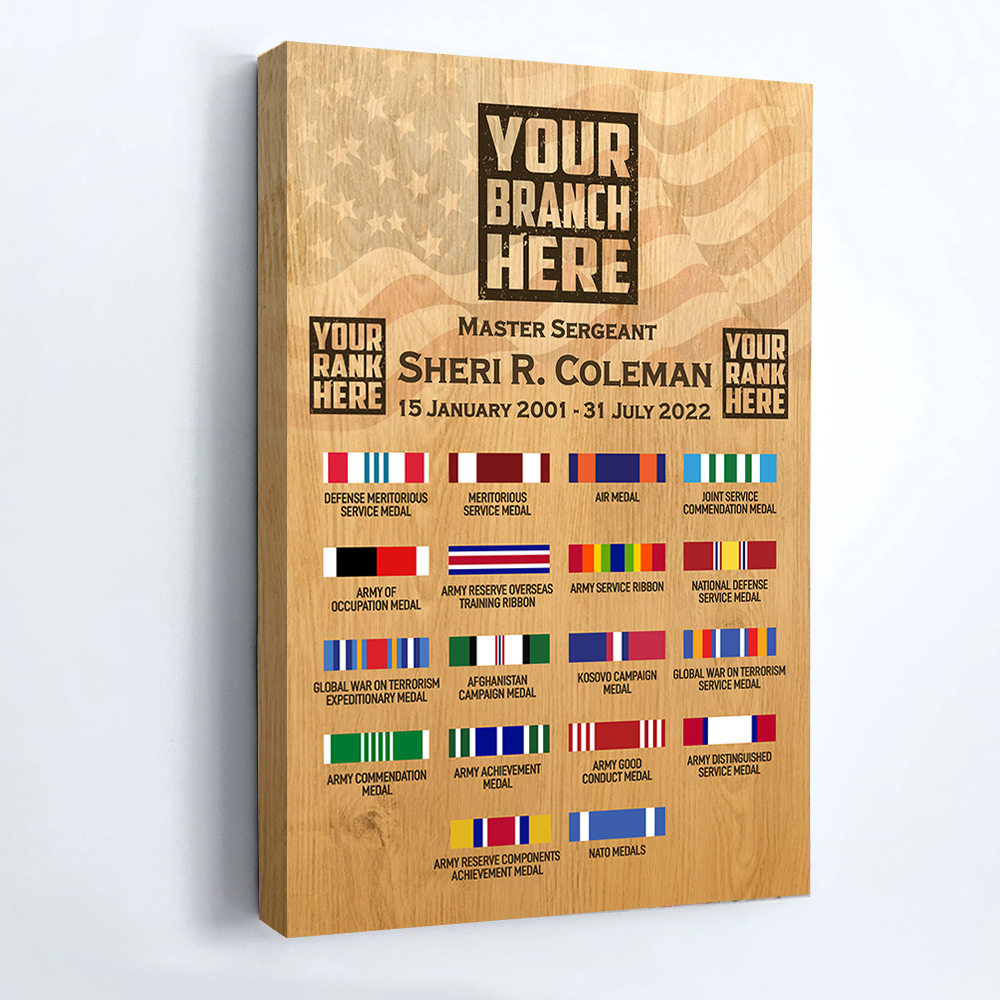 Custom Canvas and Poster For Veteran Custom Veteran Information Rank Medal Ribbon Canvas For Veteran Proud Served K1702