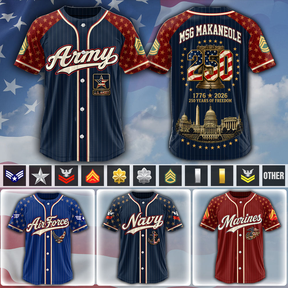 Personalized Military 250 Baseball Jersey, Custom Name Number USA 1776 2026 Jersey, Veterans K1702 MT2