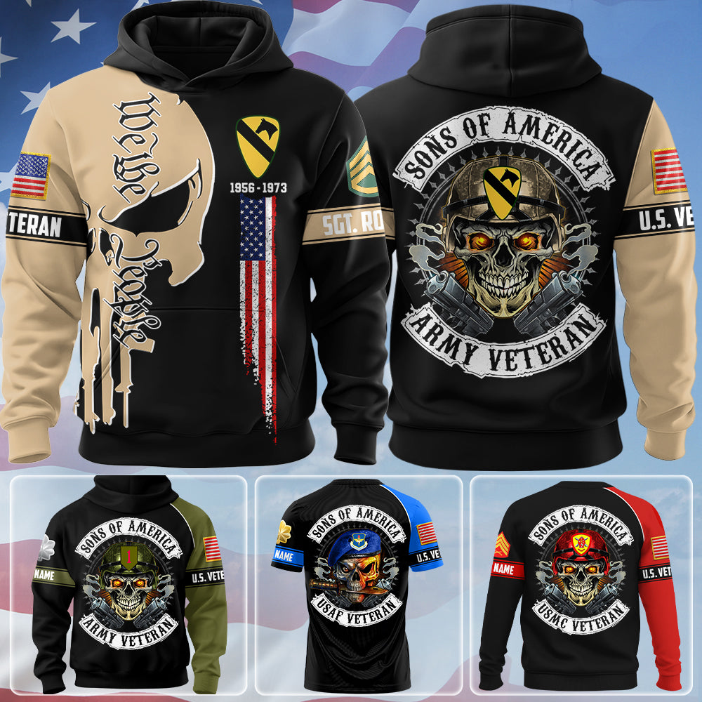 Personalized All Over Print Shirt Skull Sons Of America Veteran Custom Shirt For Soldier Veteran K1702 Trhn