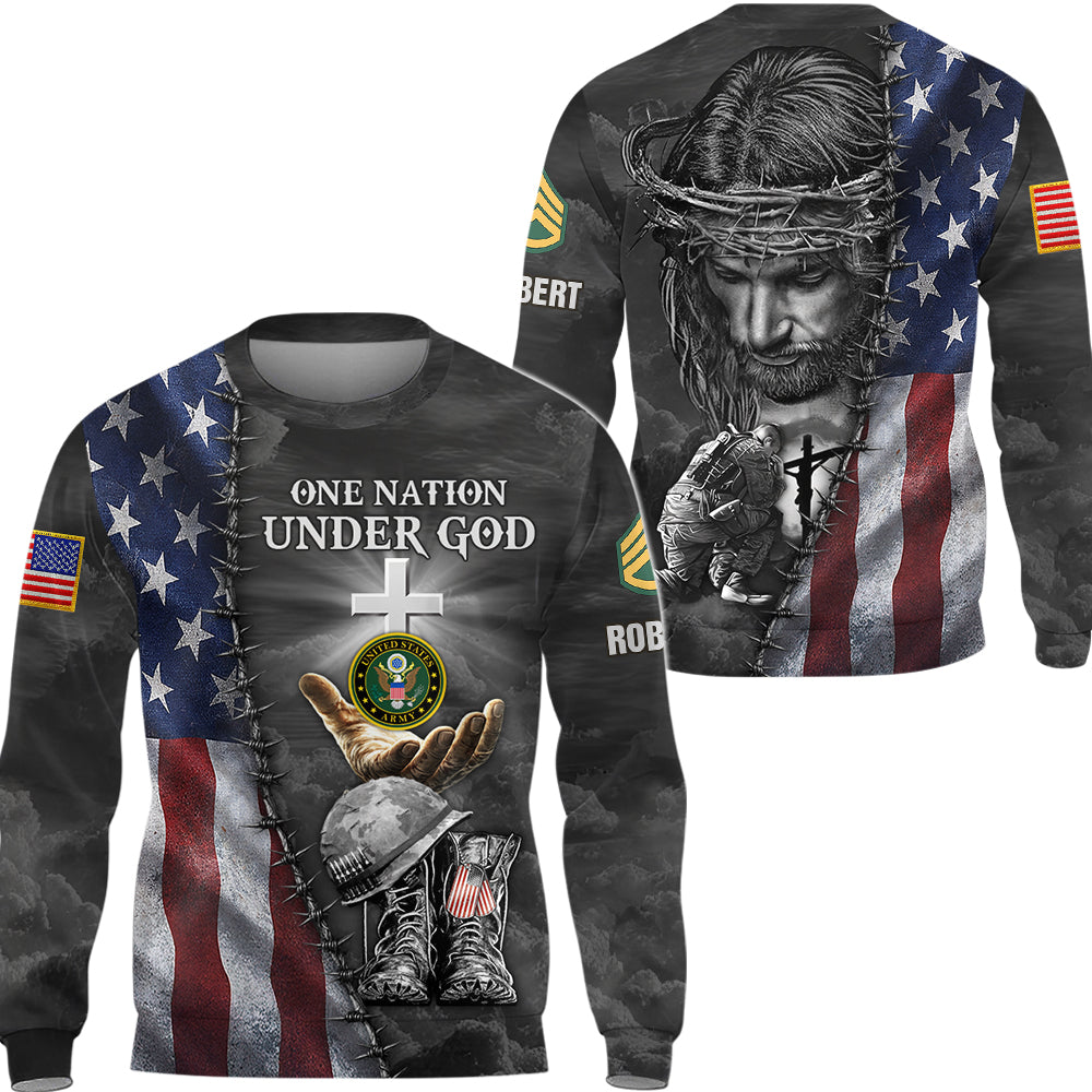 Personalized All Over Print Shirt One Nation Under God Veteran Gift Military Gifts K1702 Trhn