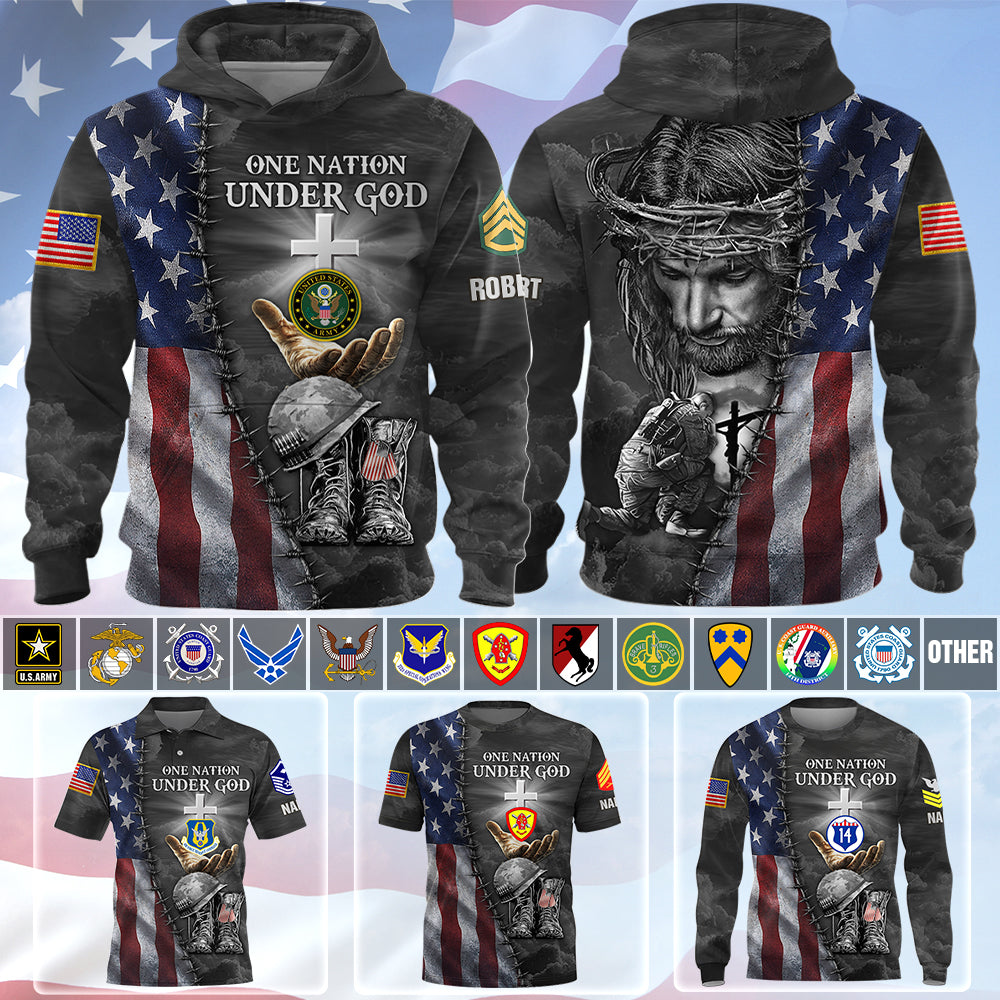 Personalized All Over Print Shirt One Nation Under God Veteran Gift Military Gifts K1702 Trhn