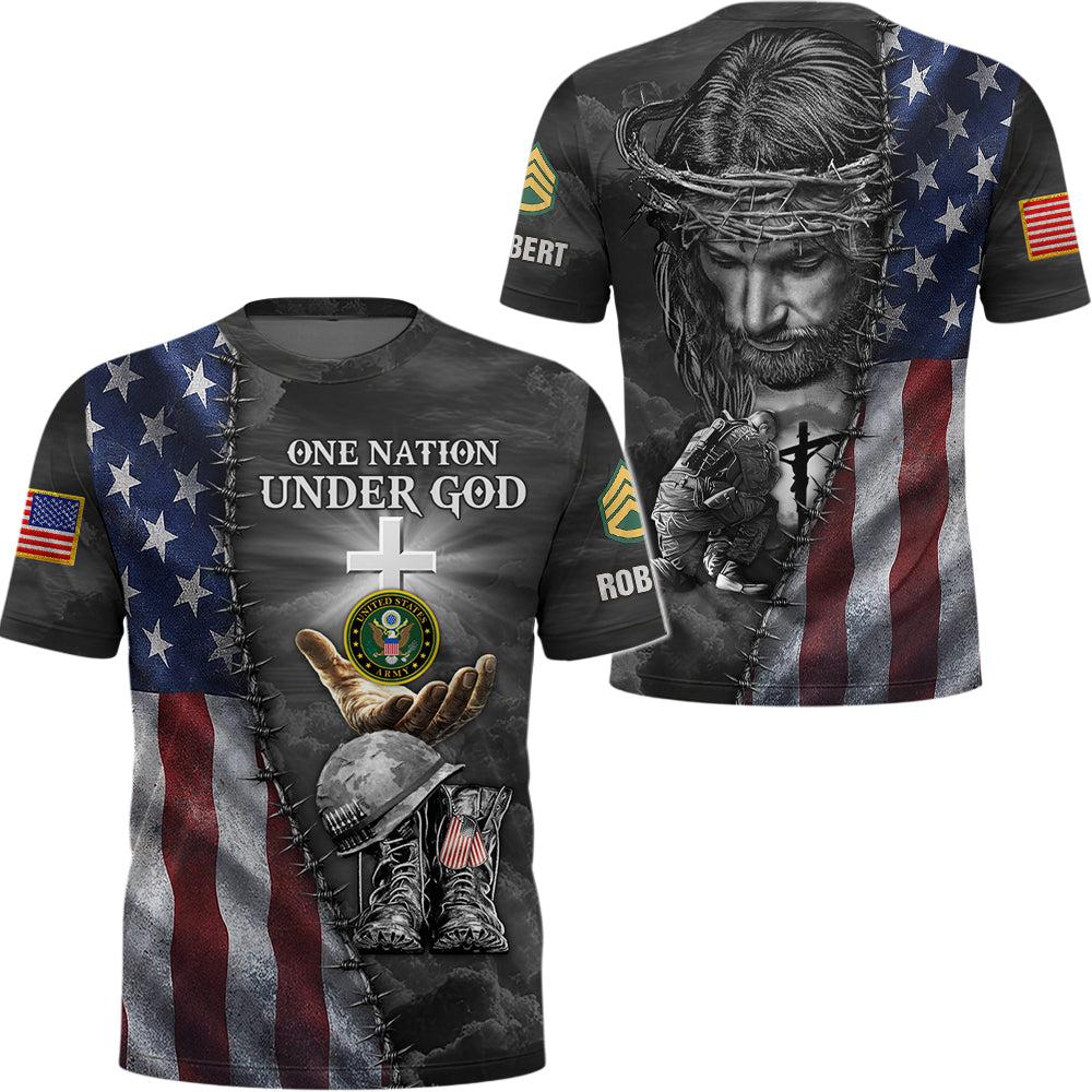 Personalized All Over Print Shirt One Nation Under God Veteran Gift Military Gifts K1702 Trhn