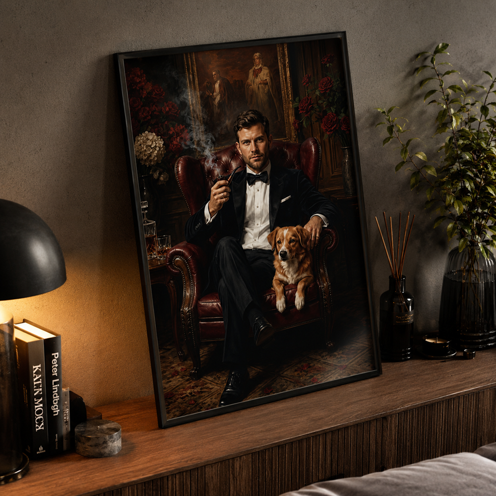 Personalized Dogfather Pet Portrait Canvas – Custom Upload Photo Dog Poster