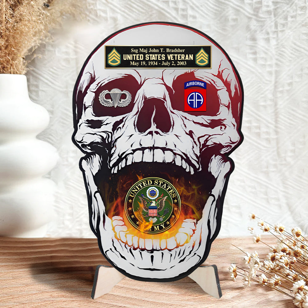 Custom Veteran Military Plaque Wooden Skull Division K1702 Trhn