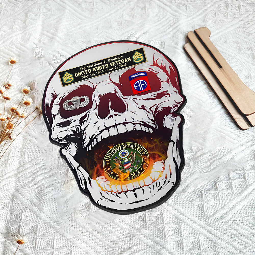 Custom Veteran Military Plaque Wooden Skull Division K1702 Trhn