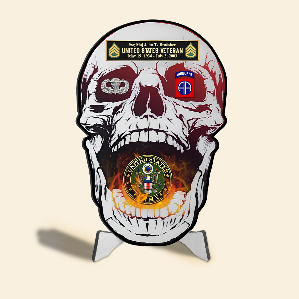 Custom Veteran Military Plaque Wooden Skull Division K1702 Trhn