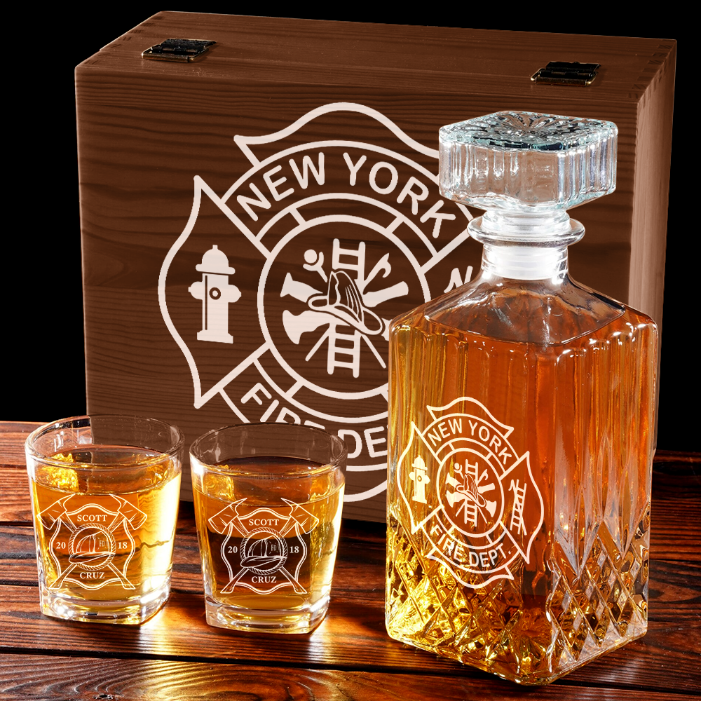 Custom Firefighter Whiskey Decanter Set With Crossed Axe Glasses Fireman Gift Home Bar Gifts for Firefighters K1702