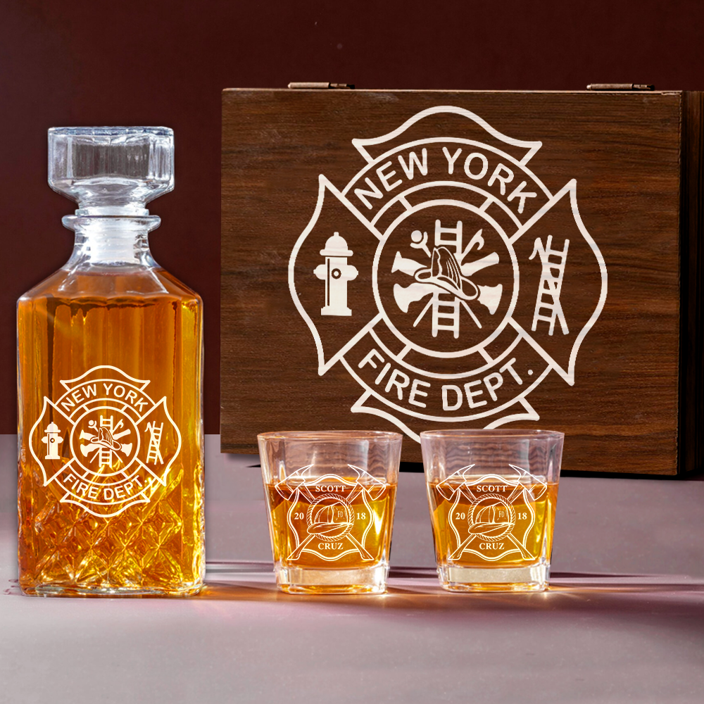 Custom Firefighter Whiskey Decanter Set With Crossed Axe Glasses Fireman Gift Home Bar Gifts for Firefighters K1702