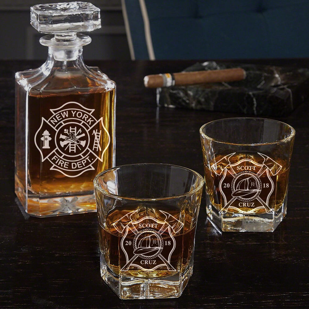Custom Firefighter Whiskey Decanter Set With Crossed Axe Glasses Fireman Gift Home Bar Gifts for Firefighters K1702