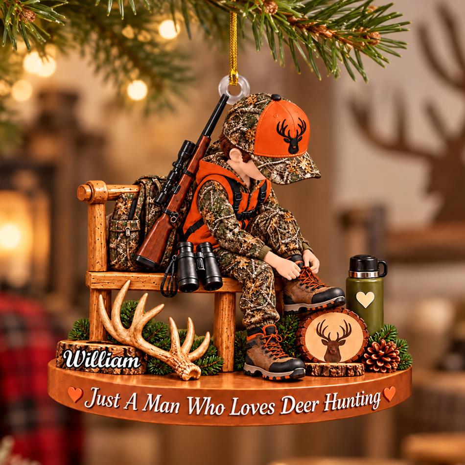 Personalized Hunting Ornament Just A Boy Who Loves Hunting Custom Name Christmas Ornament Gift for Hunter  H2511 Trna