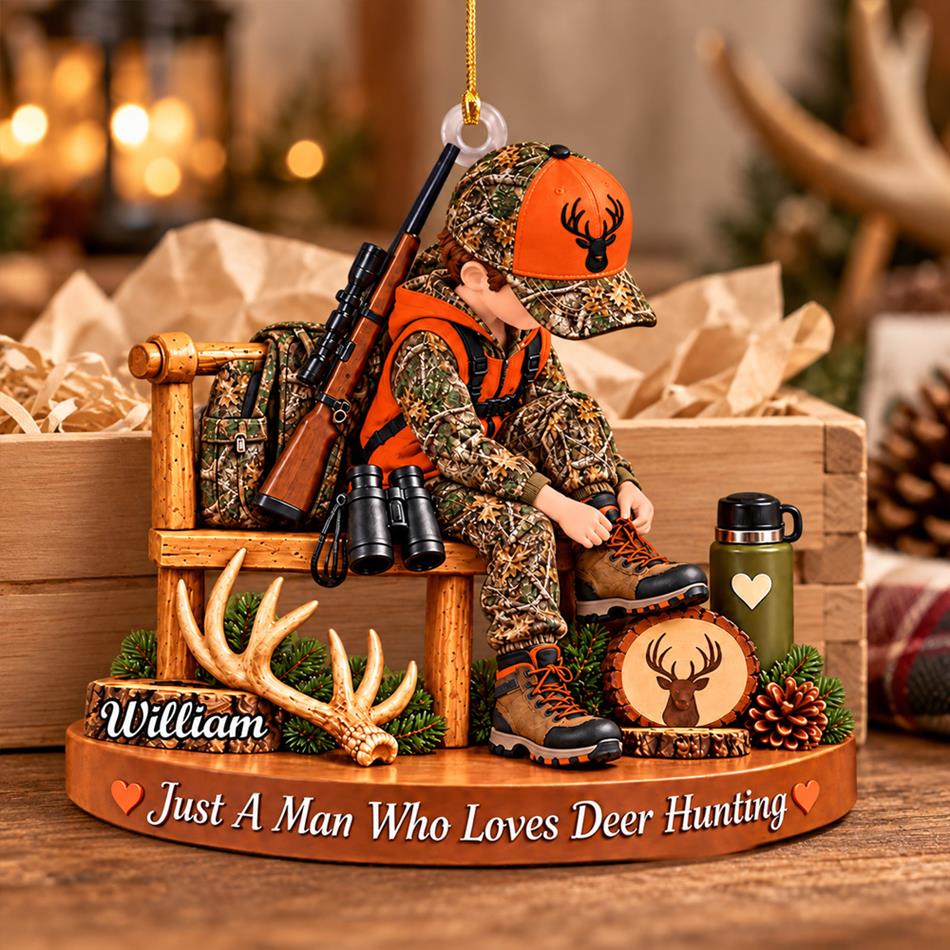 Personalized Hunting Ornament Just A Boy Who Loves Hunting Custom Name Christmas Ornament Gift for Hunter  H2511 Trna