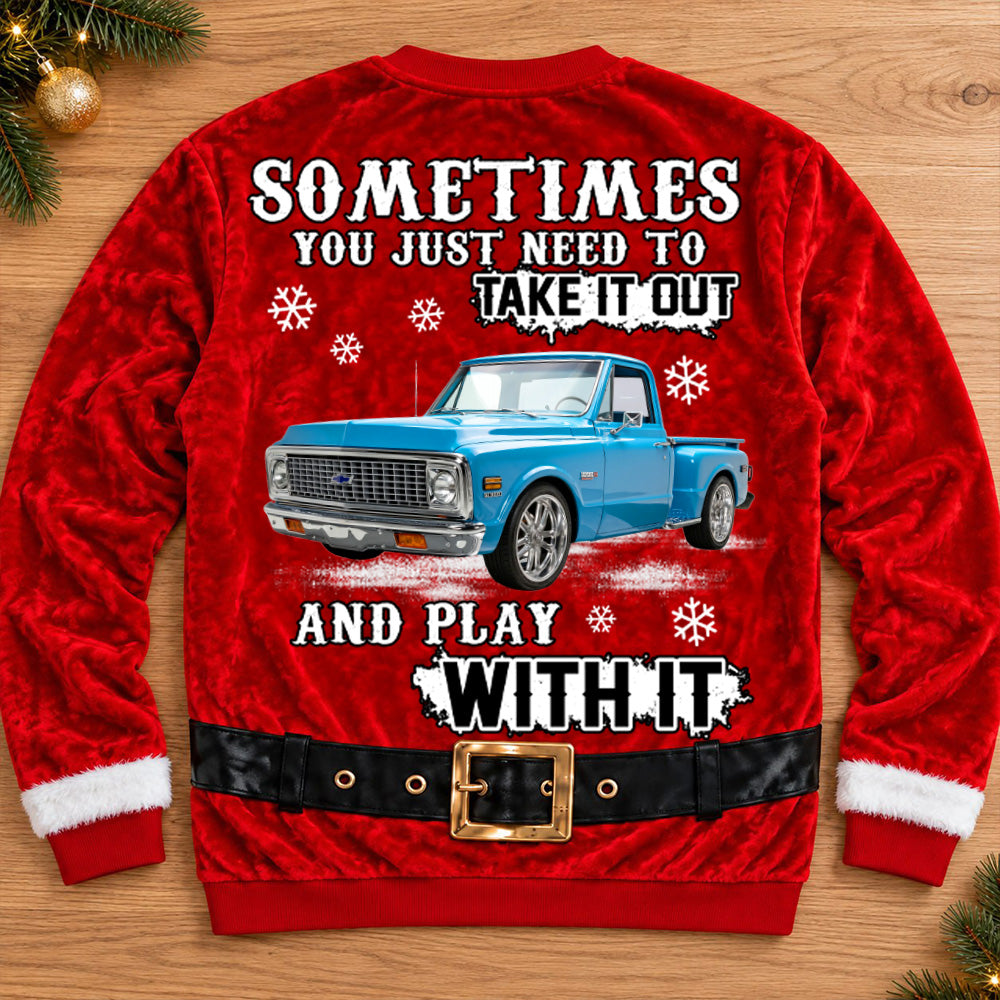 Take It Out & Play - Custom Pickup Truck Photo Christmas All Over Print Shirts – Funny Muscle Santa 3D Shirts A2110 T24 NT01