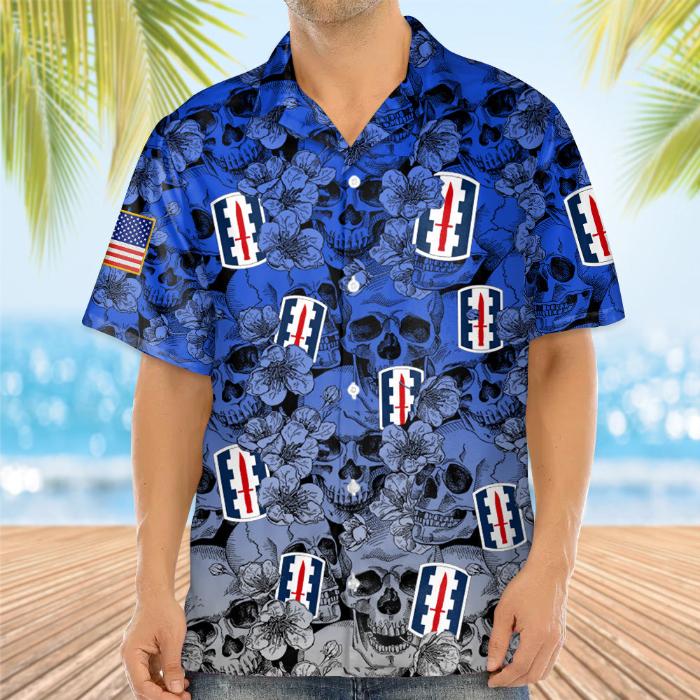 Custom Hawaiian Shirt Military Division Gift For Veterans Custom All Military Branches Skull Hawaiian Shirt  K1702 Trhn