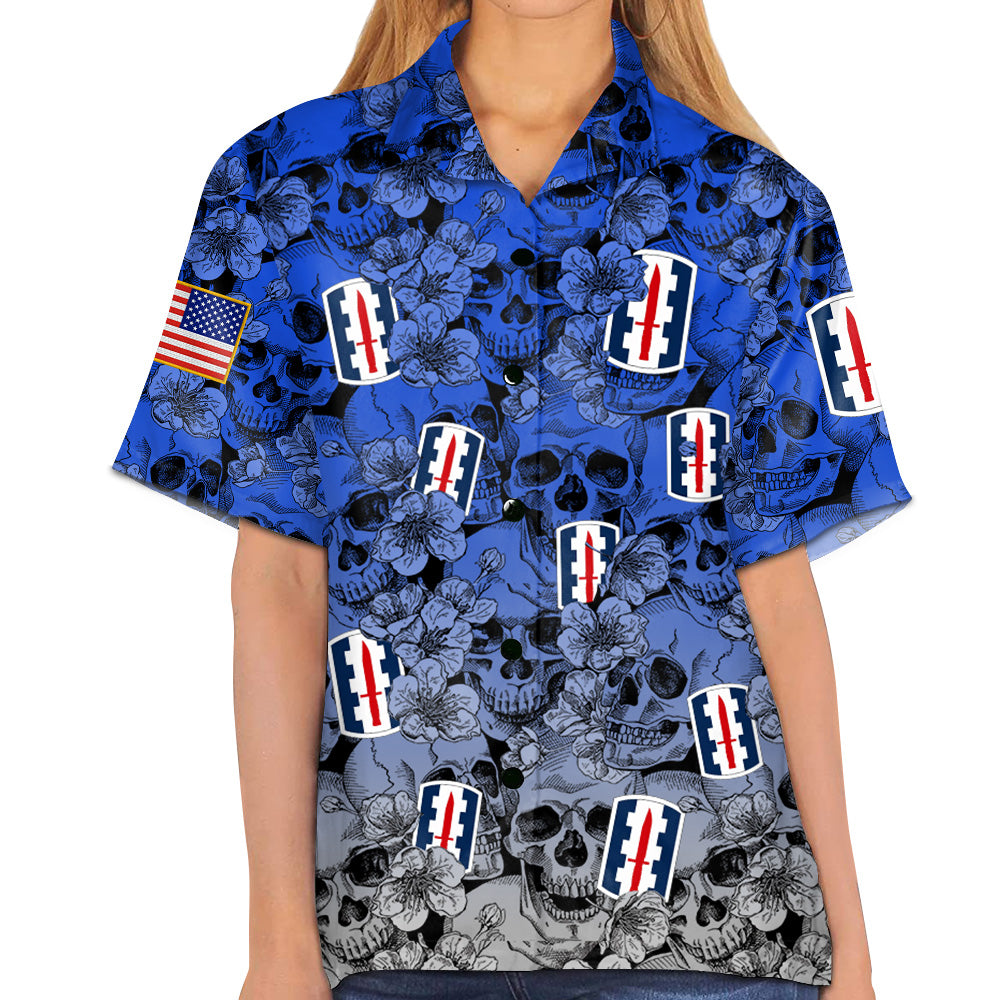 Custom Hawaiian Shirt Military Division Gift For Veterans Custom All Military Branches Skull Hawaiian Shirt  K1702 Trhn