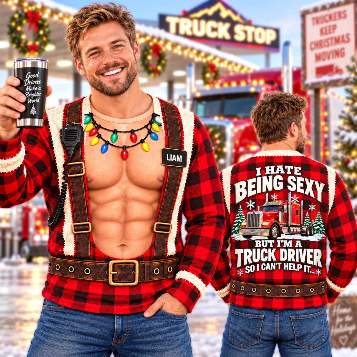 I Hate Being Sexy But I’m a Truck Driver - Funny Truck Driver Christmas Ugly All Over Print Shirt –  Personalized Trucker Gift A2110 Hv01 NT01