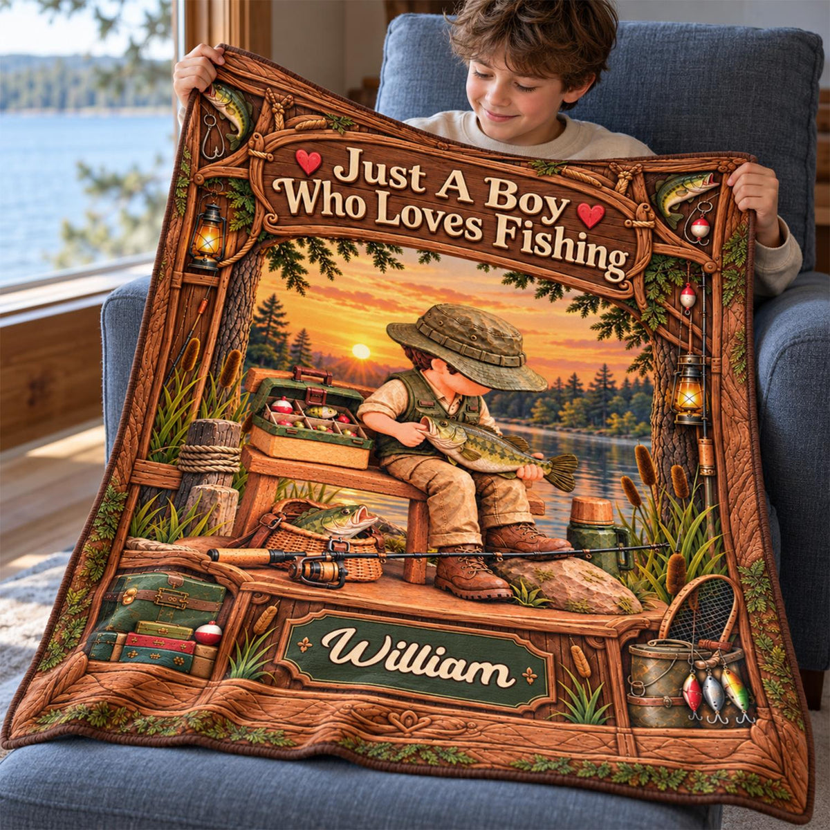 Just A Boy Who Loves Fishing - Personalized Fishing Blanket - Custom Name Gift - Gift For Fishing Lover A2110 Hv01 TL06
