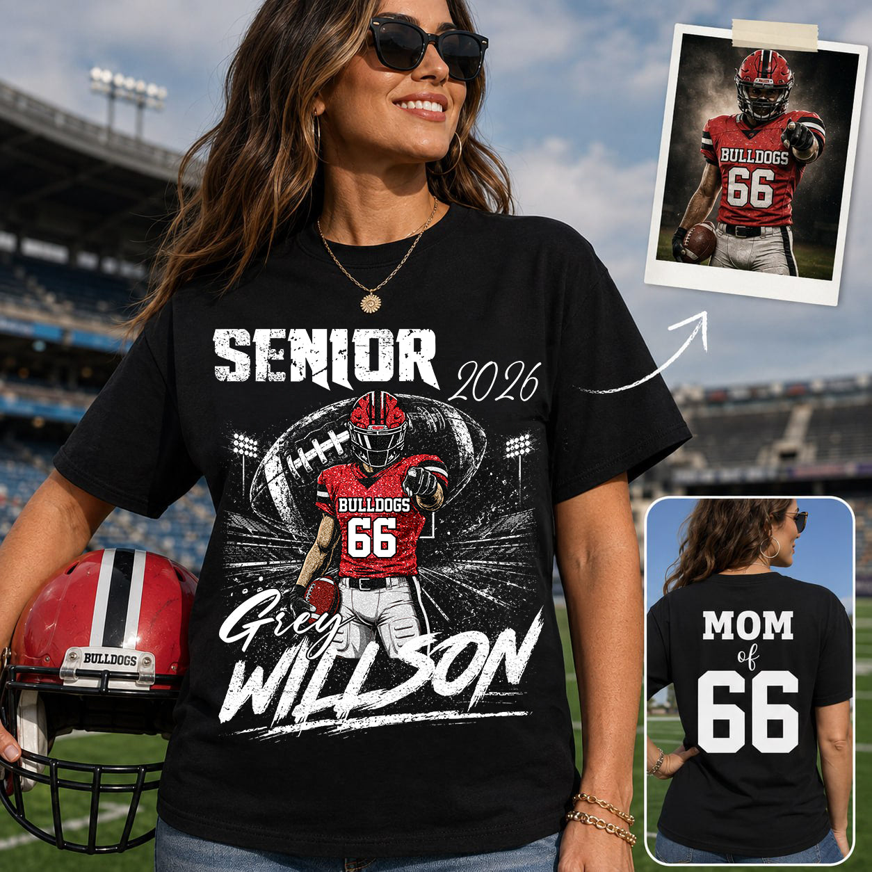 Personalized Senior Football Shirt, Custom Player Name Number Tee, Football Mom Senior Night Gift, Senior Football Mom Gift Na02 T24