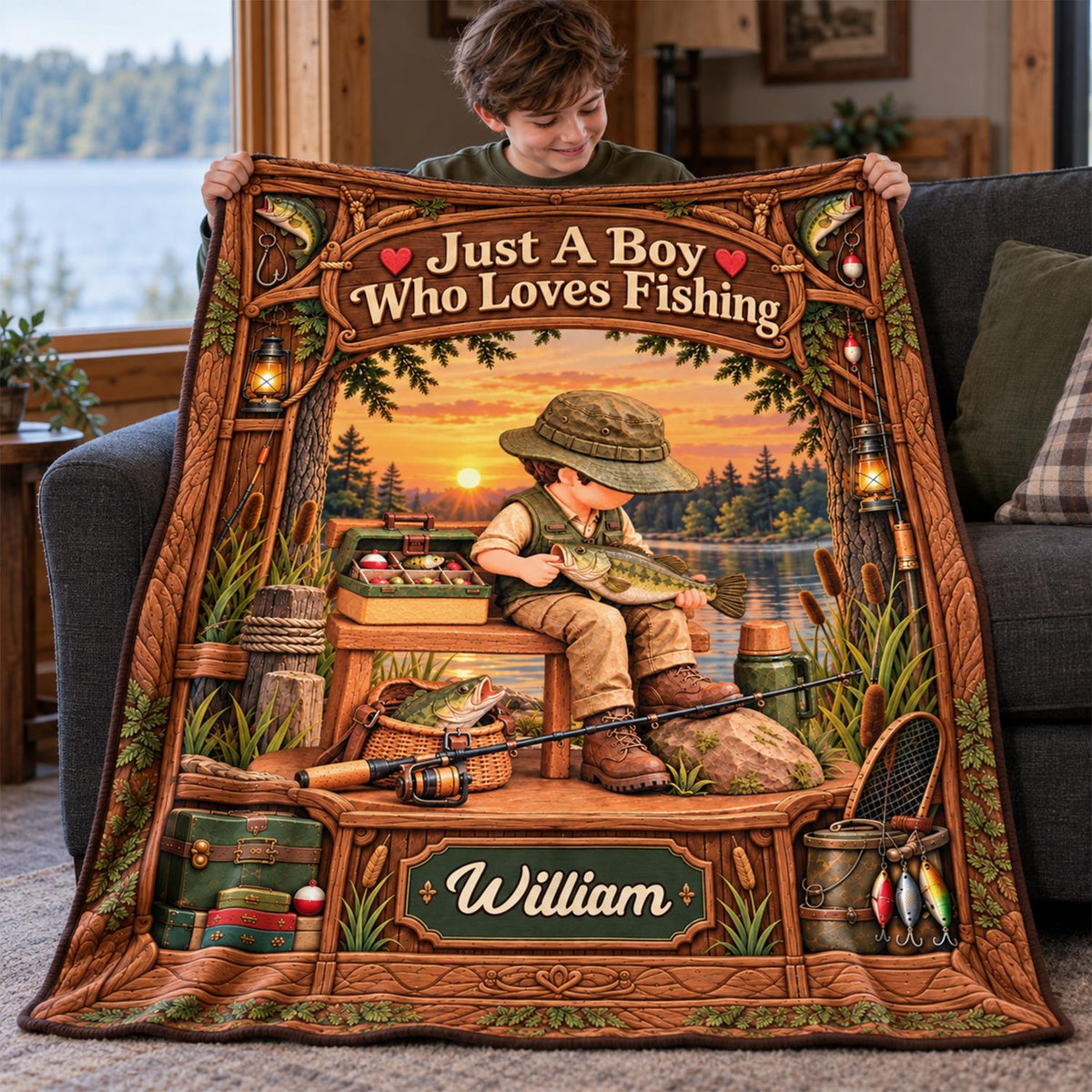 Just A Boy Who Loves Fishing - Personalized Fishing Blanket - Custom Name Gift - Gift For Fishing Lover A2110 Hv01 TL06