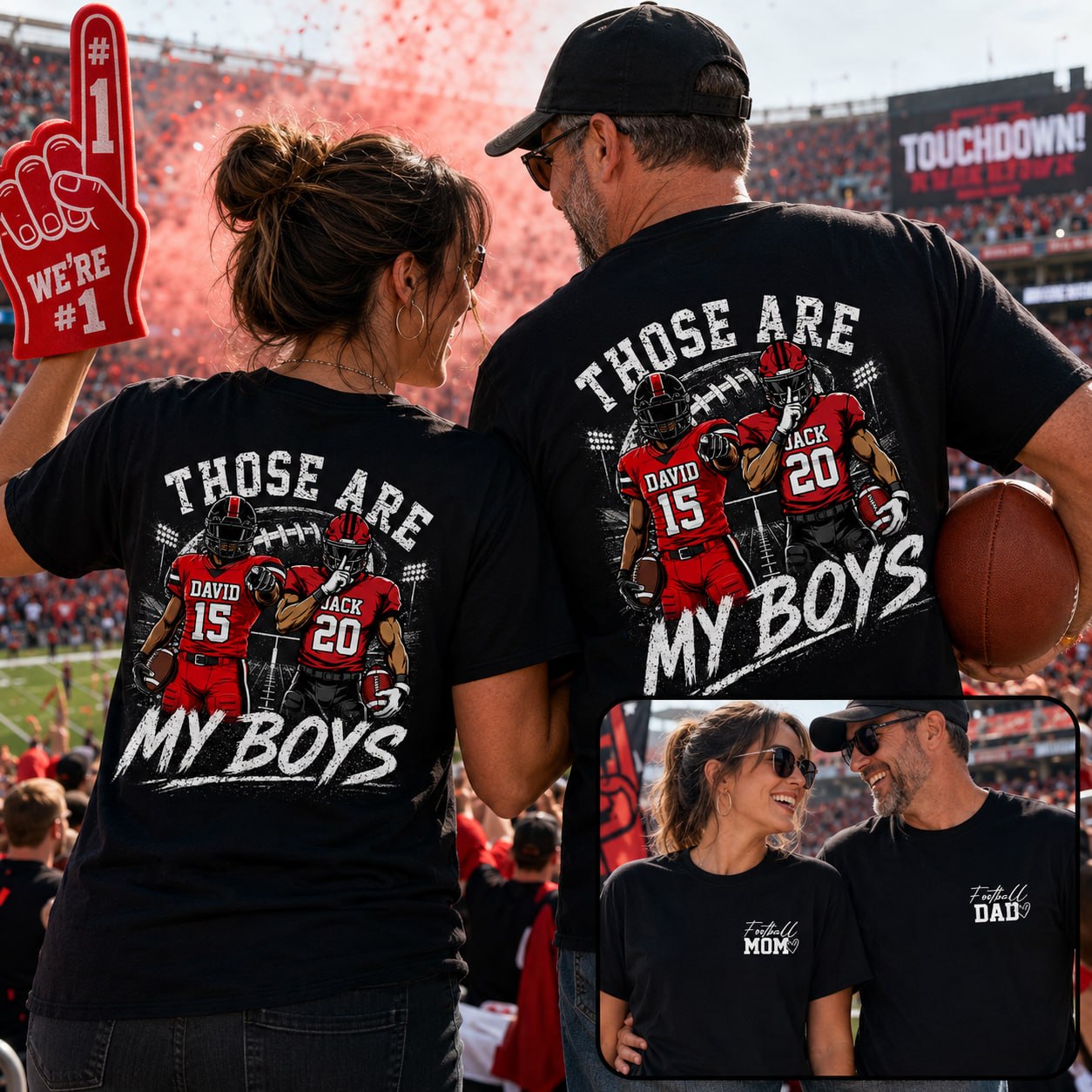 Personalized Football Mom Shirt, Custom Those Are My Boys T-Shirt, Team Name & Player Number Tee, Football Season Gift Na02 Hv01