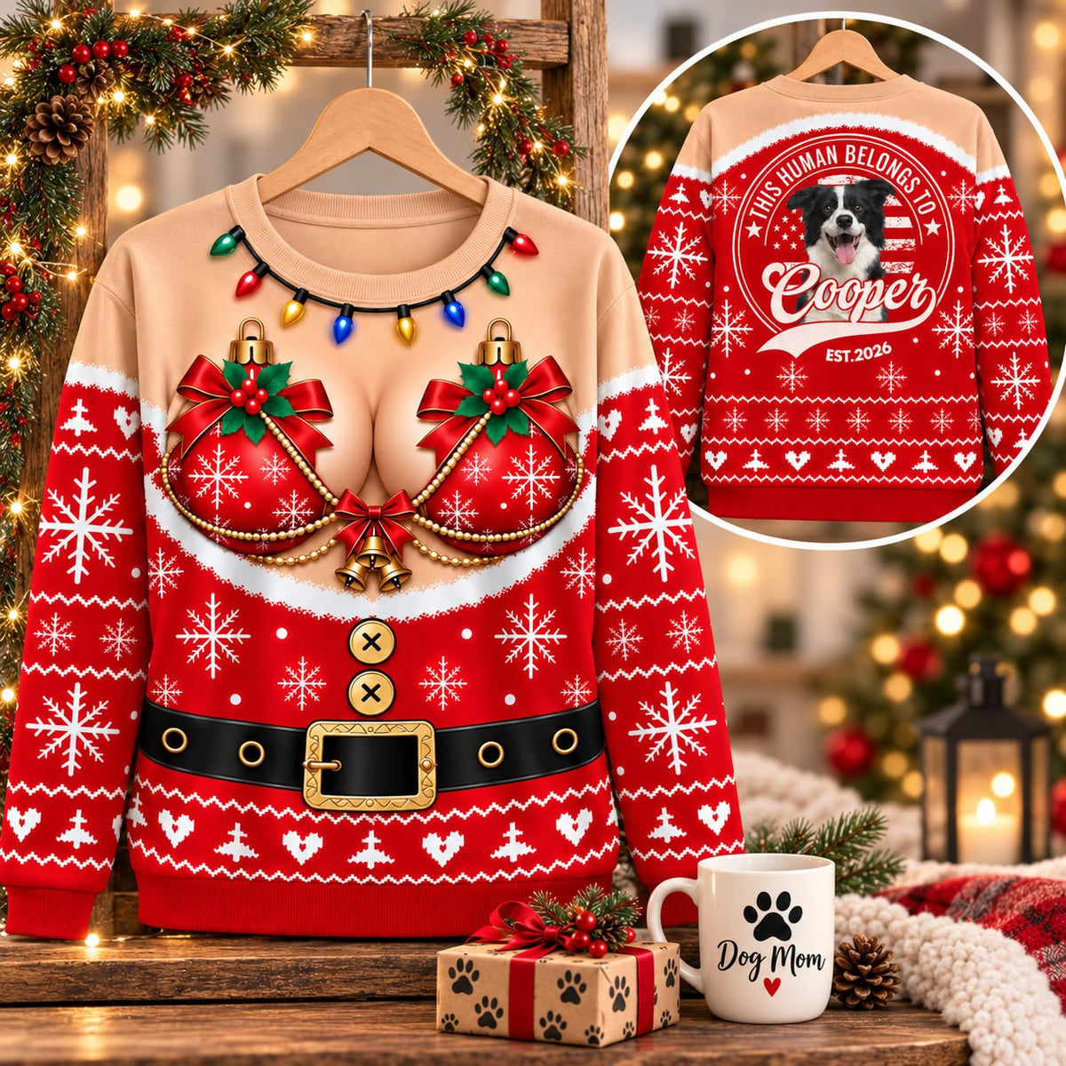 Personalized This Human Belongs To Christmas All Over Print Shirts, Custom Photo Dog Gift For Dog Lovers T1807 VH01 KL07