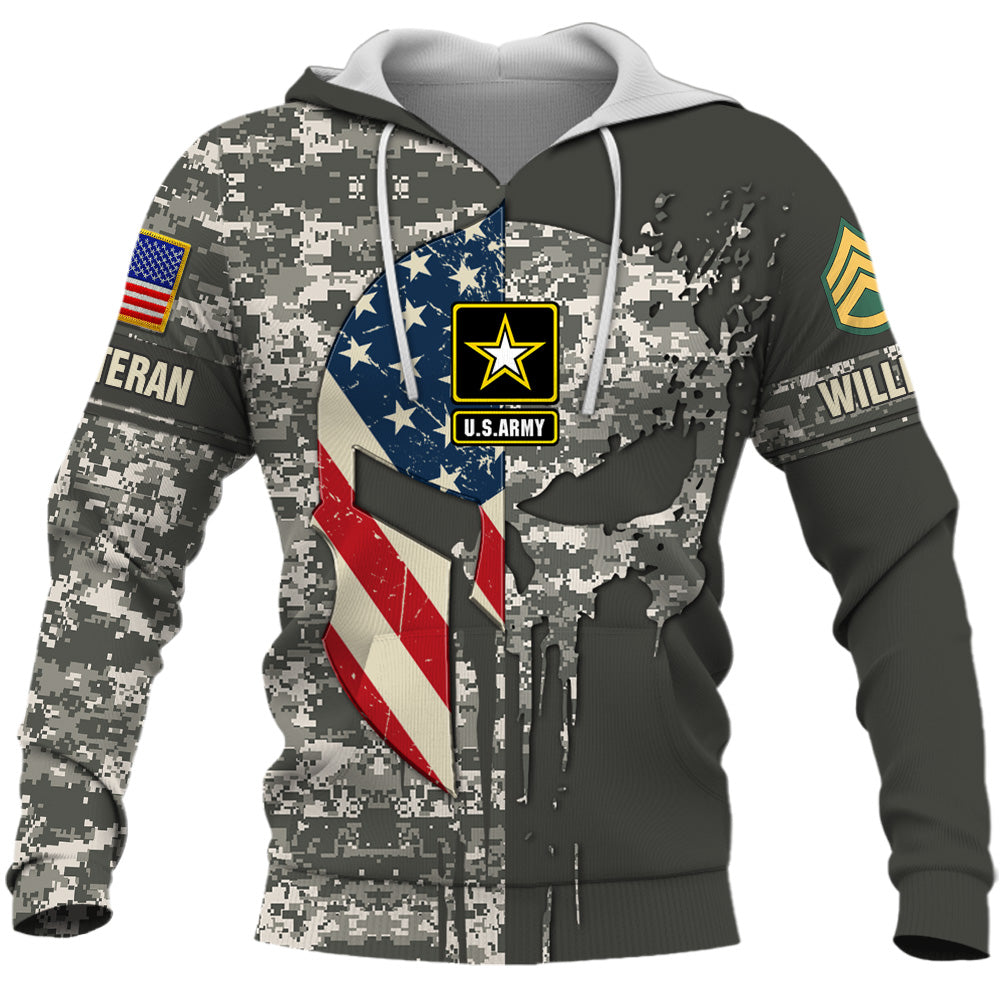 Personalized Military Skull Camouflage All Over Print Shirt Custom All Military Branches Gift For Veteran K1702 Trhn