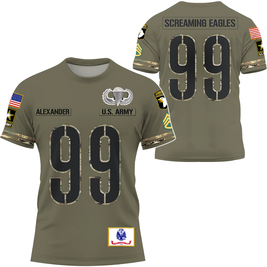 Personalized All Over Print Shirt Custom All Branches Of Service Jersey Gift For Military Retirement Veteran Dad Grandpa K1702