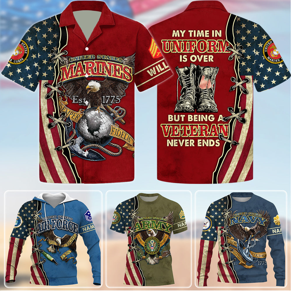 Personalized All Over Print Shirt My Time In Uniform Is over But Being A Veteran Never Ends Eagle American Gift For Veterans K1702 Trhn
