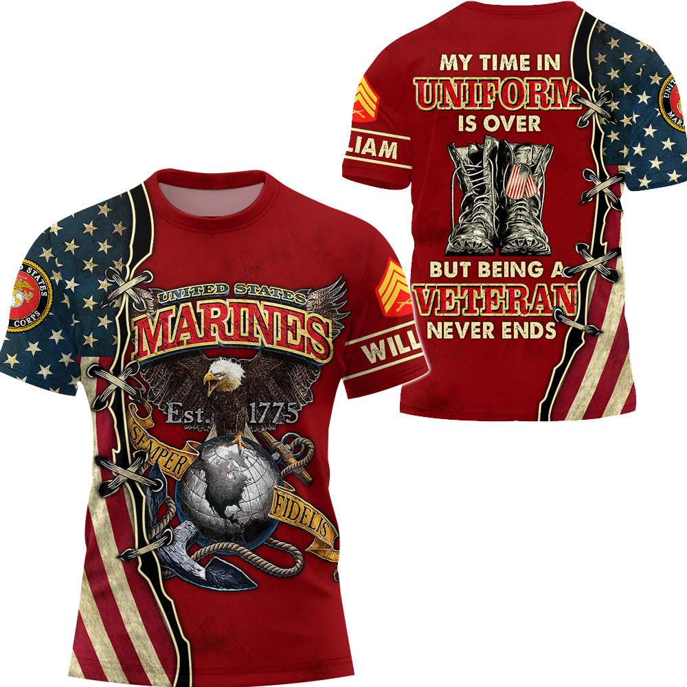 Personalized All Over Print Shirt My Time In Uniform Is over But Being A Veteran Never Ends Eagle American Gift For Veterans K1702 Trhn