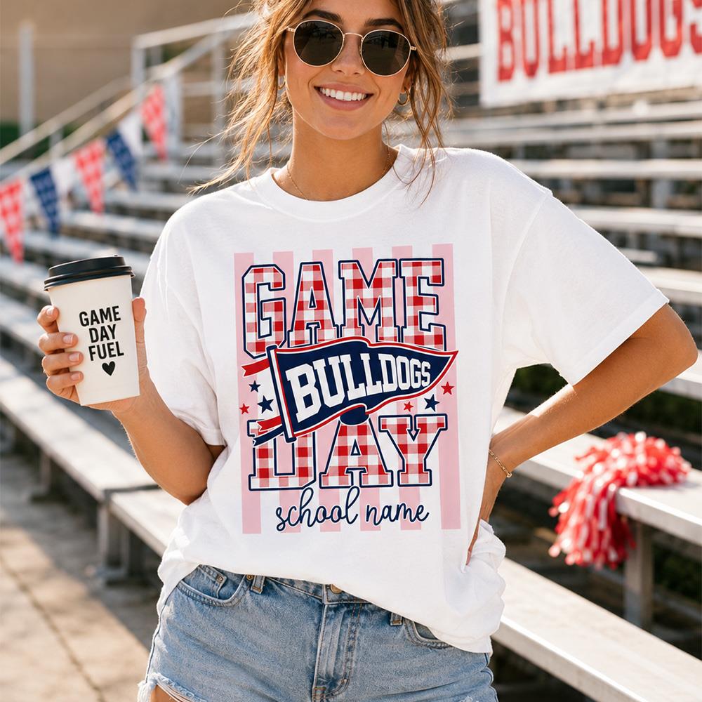 Game Day Striped School Mascot Shirt, Personalized Football School Spirit, Gifts For Teacher Student MI209 Hv01