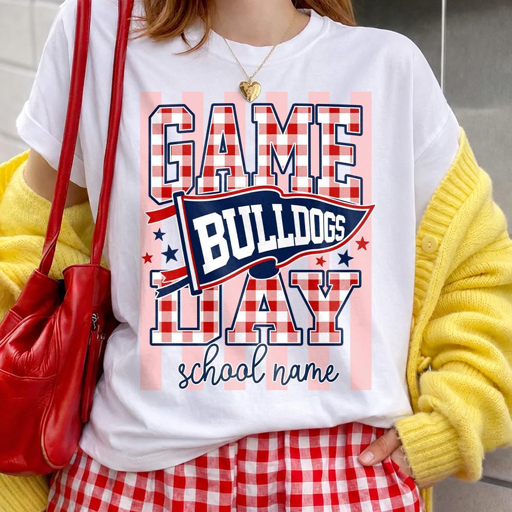 Game Day Striped School Mascot Shirt, Personalized Football School Spirit, Gifts For Teacher Student MI209 Hv01