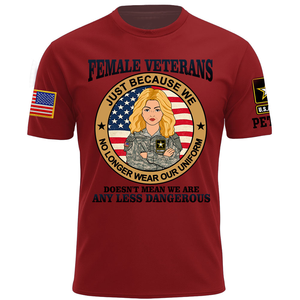 Personalized Shirt Female Veterans Just Because We No Longer Wear Our Uniform Custom Gift For Female Veteran K1702 MT2