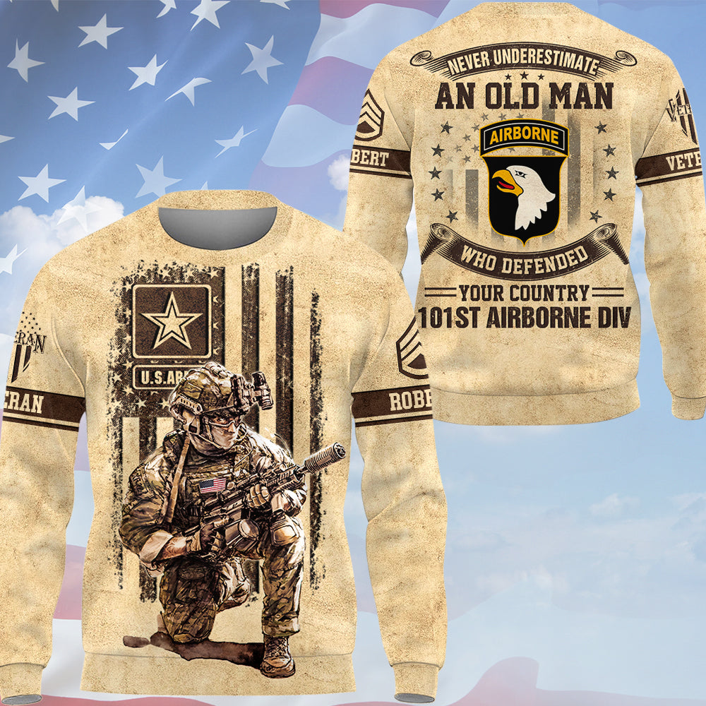 Personalized All Over Print Shirt Never Underestimate Old Man – US Veteran – Custom All Branches Gift For Veterans K1702 Trhn
