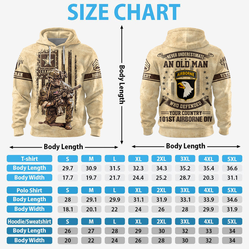 Personalized All Over Print Shirt Never Underestimate Old Man – US Veteran – Custom All Branches Gift For Veterans K1702 Trhn