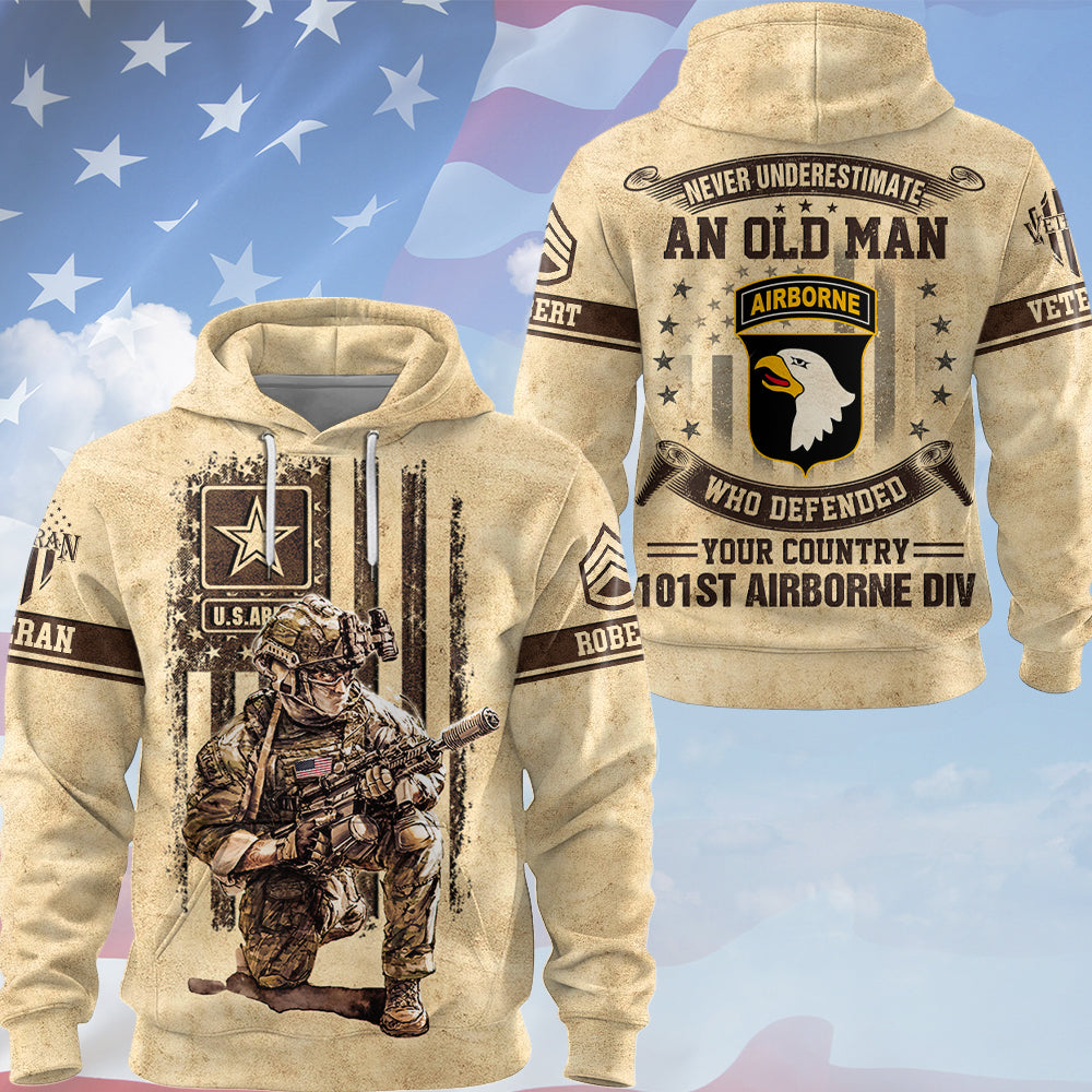 Personalized All Over Print Shirt Never Underestimate Old Man – US Veteran – Custom All Branches Gift For Veterans K1702 Trhn