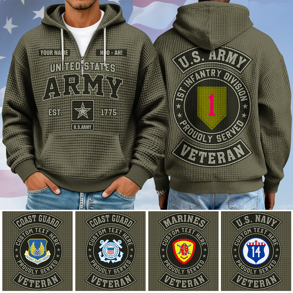 Personalized Quarter Zip Hoodie For Veteran Available Military Branch Custom Division Badges Gift For Veterans K1702 Trhn