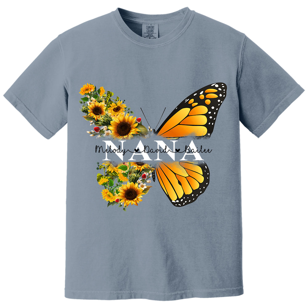 Personalized Nana Butterfly Birthday Flower Shirt - Custom Grandma With Grandkids Names VH01