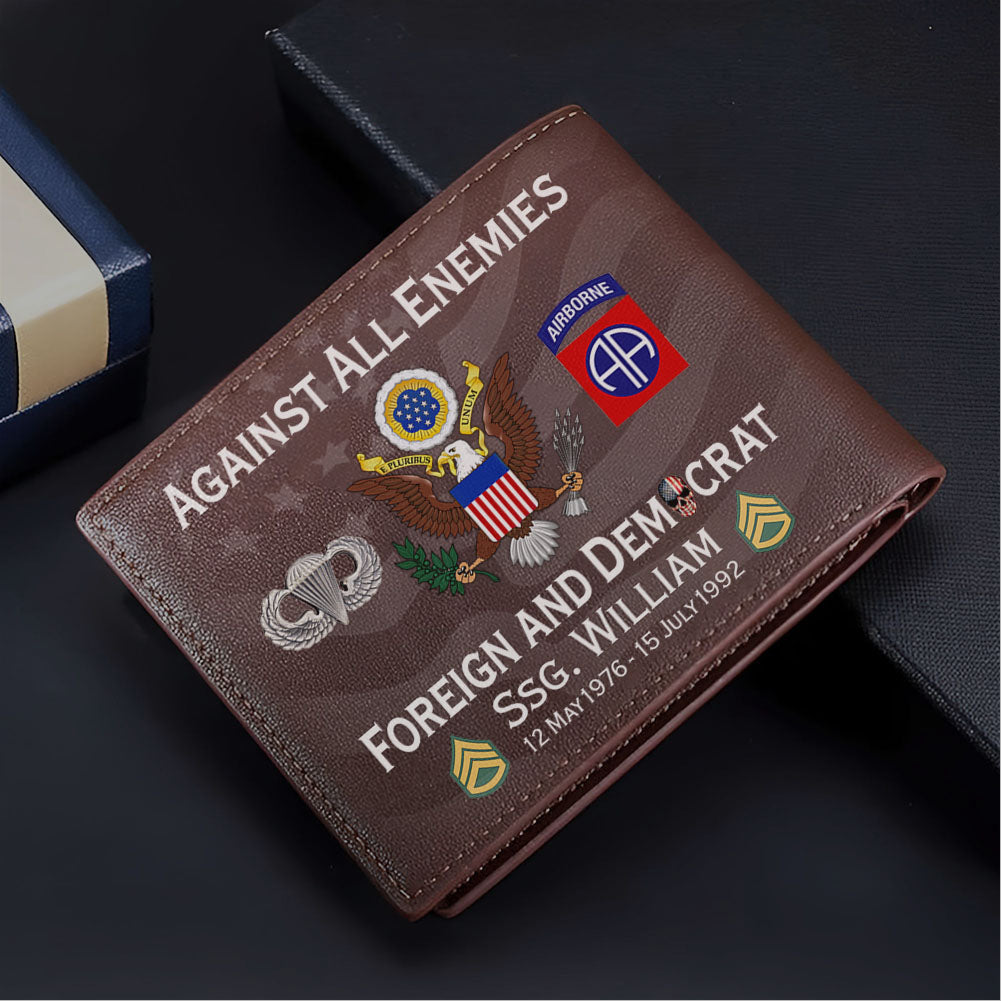 Personalized Leather Wallet Gift For Veteran Grandpa Dad K1702