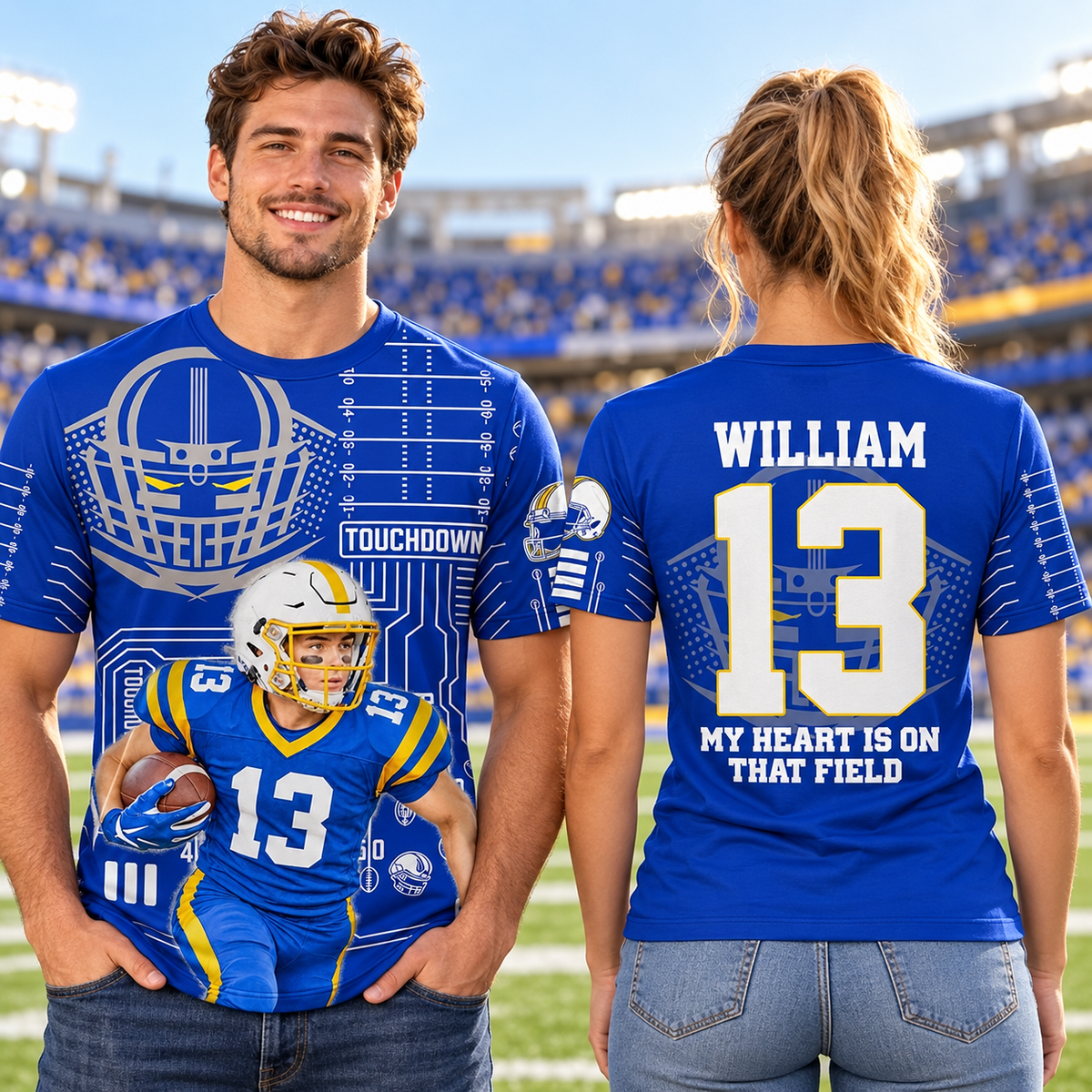 Custom Photo Football All Over Print Shirt For Football Family Game Day Shirt Field Pattern Hoodie K1702 MT2