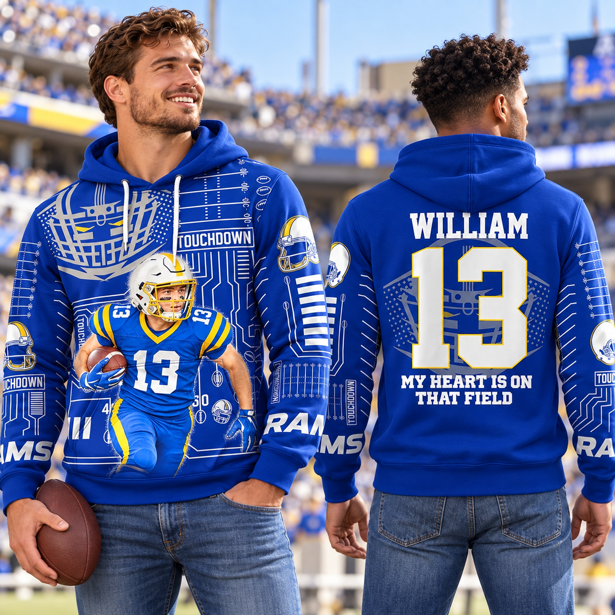 Custom Photo Football All Over Print Shirt For Football Family Game Day Shirt Field Pattern Hoodie K1702 MT2